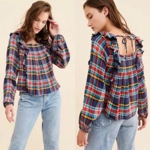 We The Free Siena Free People Plaid Peasant Shirt Top size Medium M Swiftie